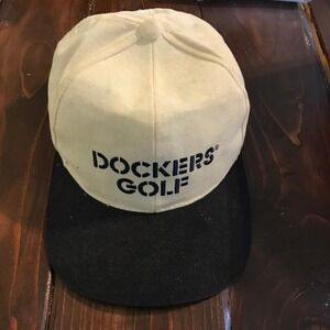 Vintage Dockers Golf Hat Mens Cream Black Two Tone Leather Strapback Cap Levi's